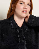 Black/White $|& Bobeau Fuzzy Button Front - SOF Full Front