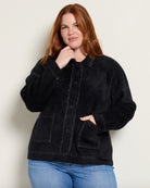 Black/White $|& Bobeau Fuzzy Button Front - SOF Front