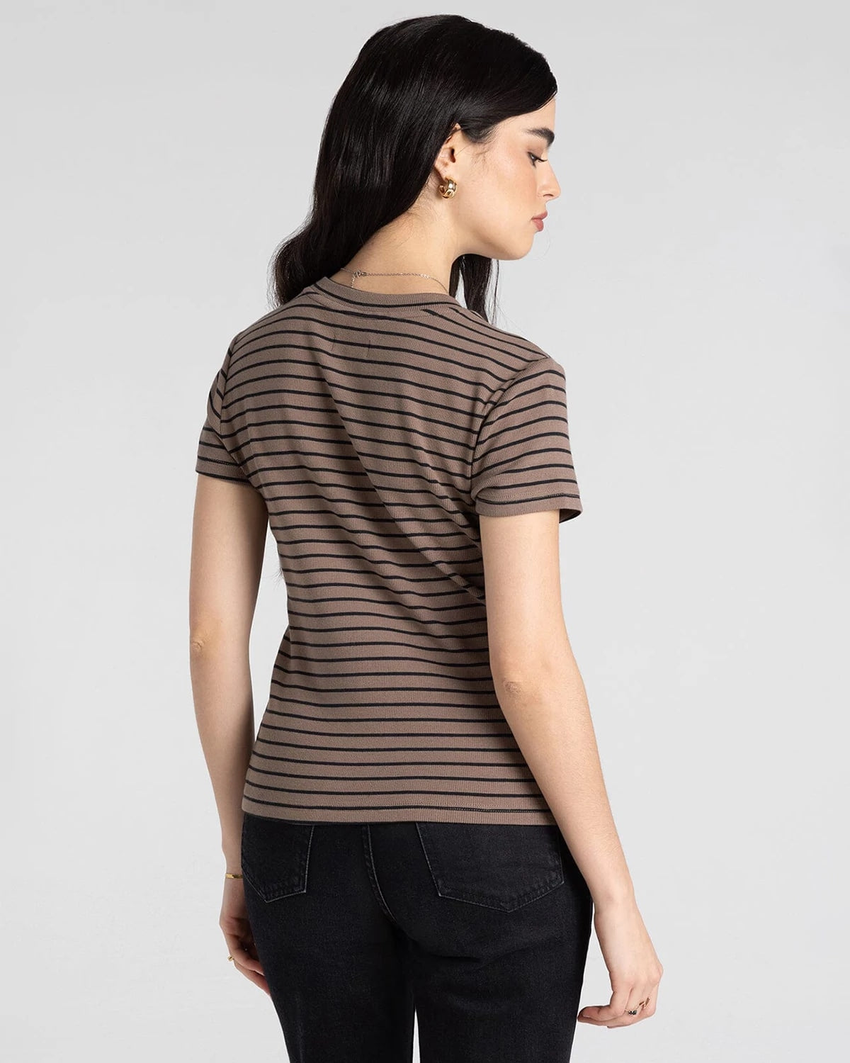 Latte Black Stripe $|& Thread & Supply Annie Stripe Tee - Hanger Side