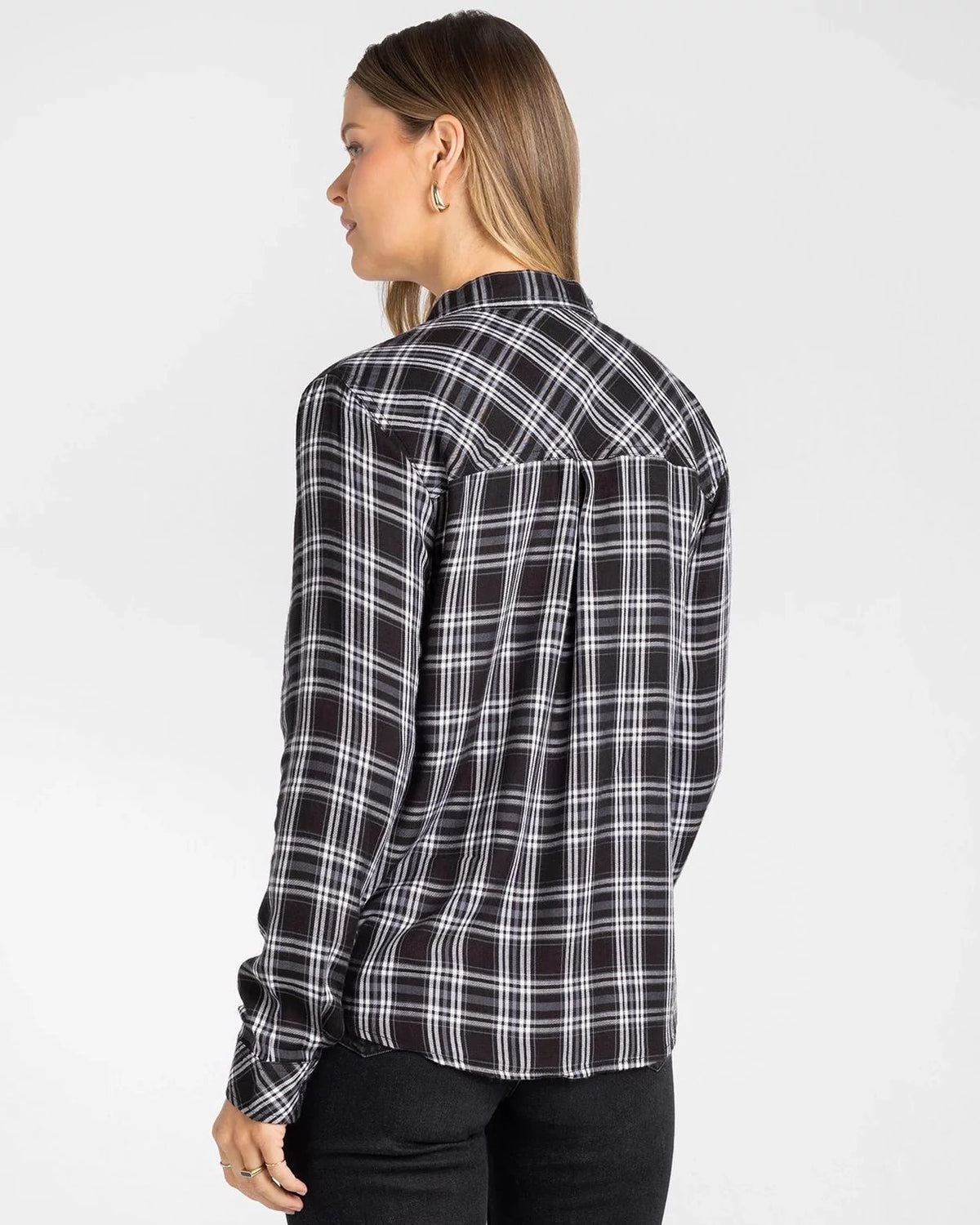 Black Grey Plaid $|& Thread & Supply Radcliffe Plaid Shirt - Hanger Side