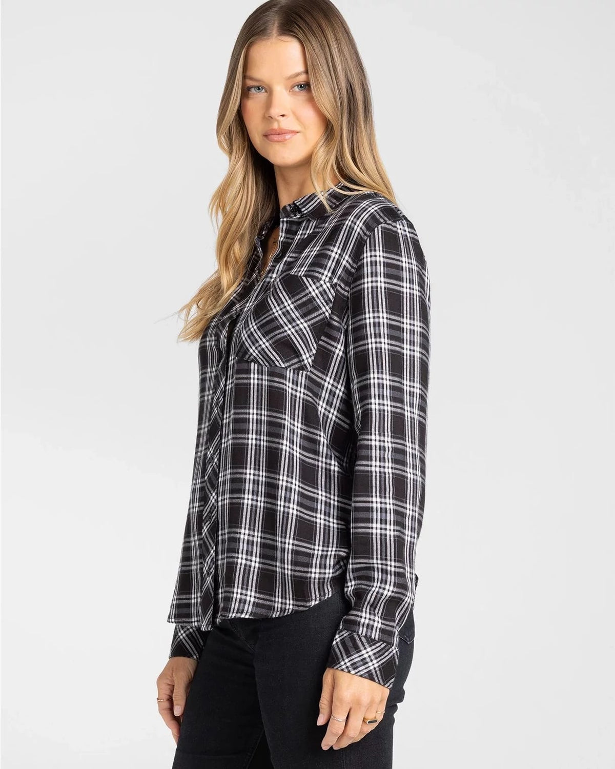 Black Grey Plaid $|& Thread & Supply Radcliffe Plaid Shirt - Hanger Front