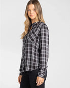 Black Grey Plaid $|& Thread & Supply Radcliffe Plaid Shirt - Hanger Front