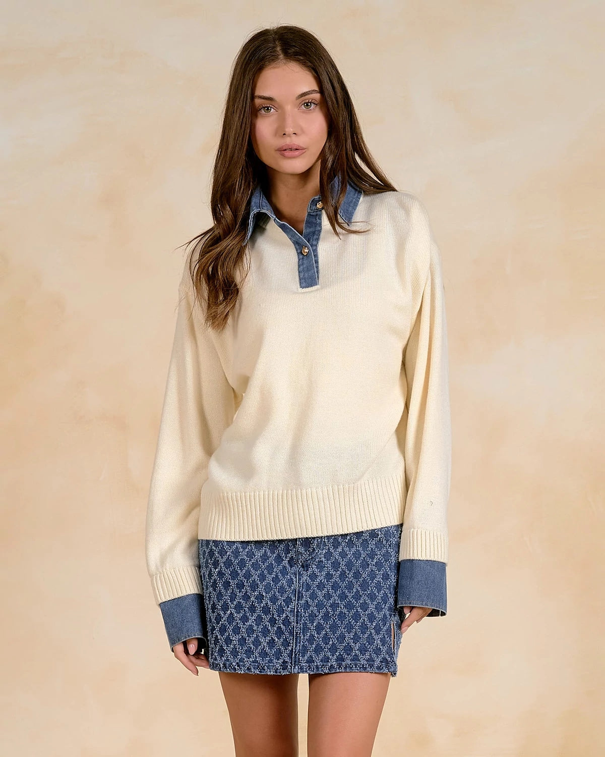 Off White $|& Elan Collared Denim  Sweater - VOF Detail
