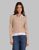 Tan White $|& Elan Classic Two-Fer Sweater Knit Top - VOF Detail