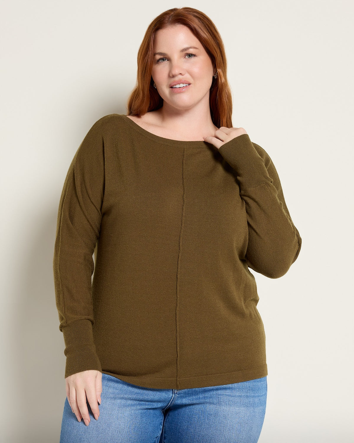 Olive $|& Bobeau Ribbed Boatneck Pullover Sweater - SOF Front