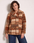 Nutmeg/Multi Plaid Sherpa $|& Liverpool Double Breasted Peacoat - SOF Front