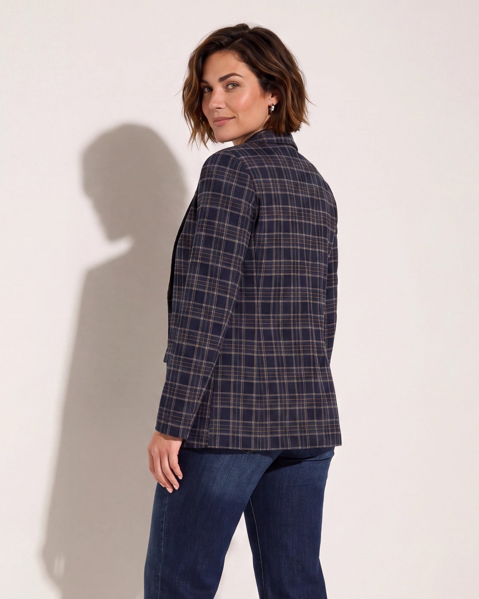 Navy/Tan Plaid $|& Liverpool Boyfriend Blazer - SOF Back