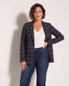 Navy/Tan Plaid $|& Liverpool Boyfriend Blazer - SOF Front