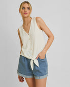 Ivory $|& Gilli Sleeveless Front Tie Tank - VOF Detail