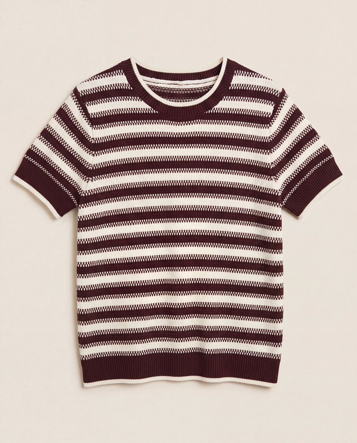 Cream Maroon Stripe $|& Thread & Supply Welles Sweater Knit Top - Hanger Detail