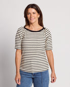 Cream/Black $|& West Kei Stripe Knit Top - SOF Front