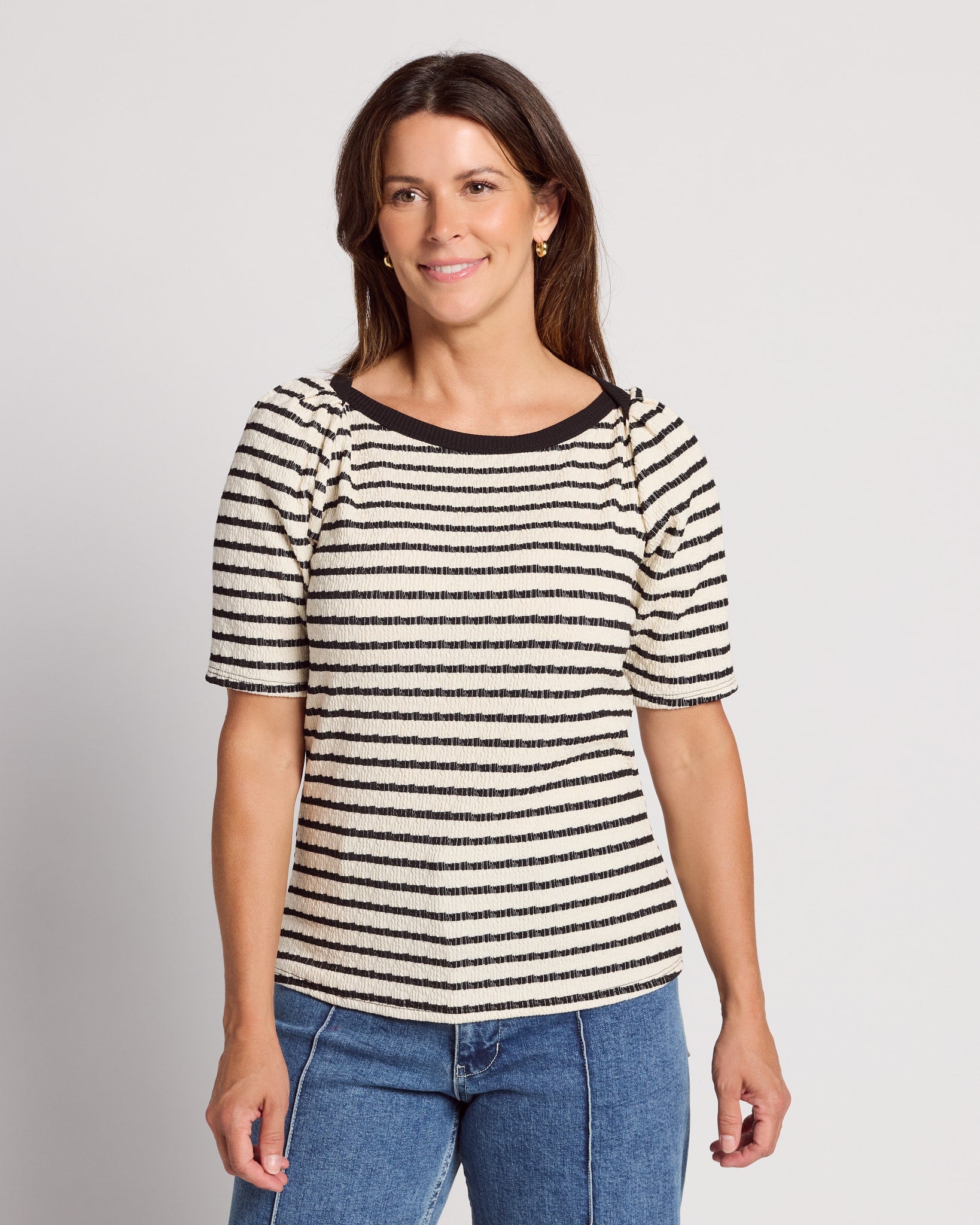 Cream/Black $|& West Kei Stripe Knit Top - SOF Front