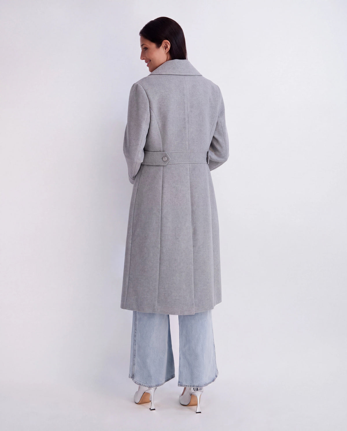 Light Grey Heather $|& Kensie Overcoat with Side Belt Detail - Hanger Side