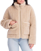 Khaki $|& Kensie Faux Fur Zip Up Jacket