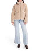 Khaki $|& Kensie Faux Fur Zip Up Jacket - SOF Front