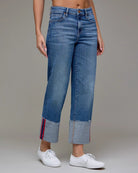 Medium/Red Tape $|& Hidden Mid Rise Cuffed Classic Straight with Taping - Hanger Front