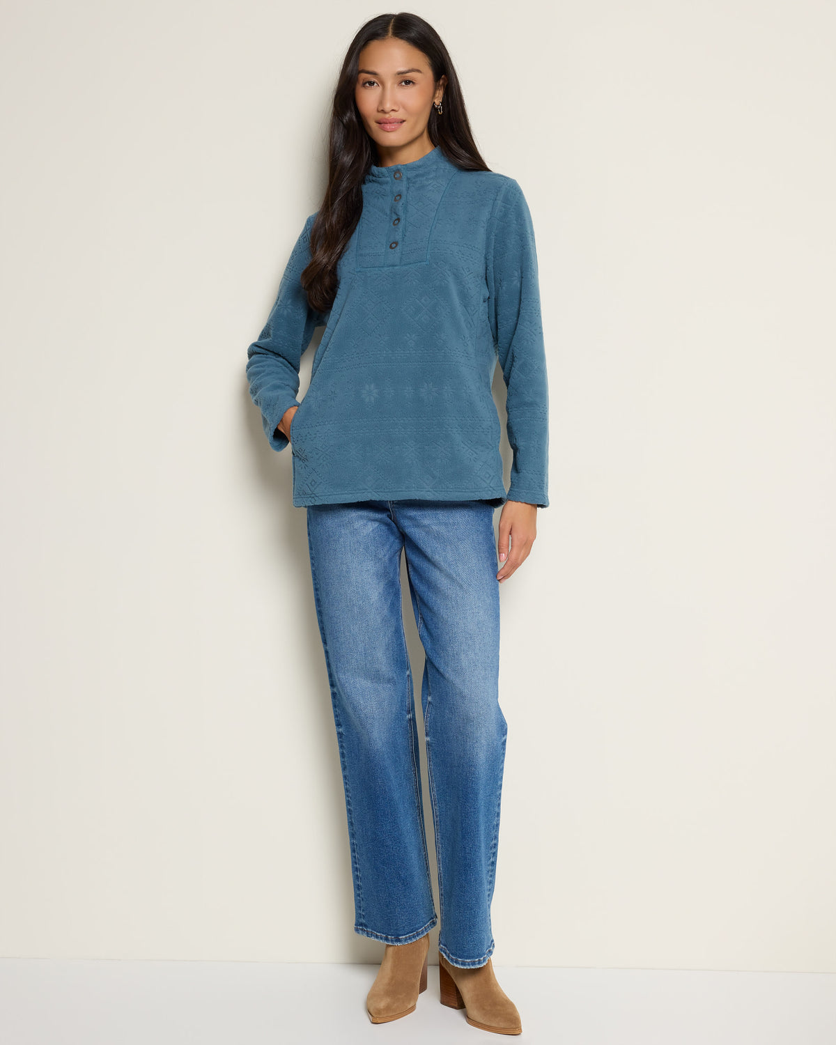Blue $|& N2C Not Too Casual Fireside Textured Fleece Pullover - UGC On Fig