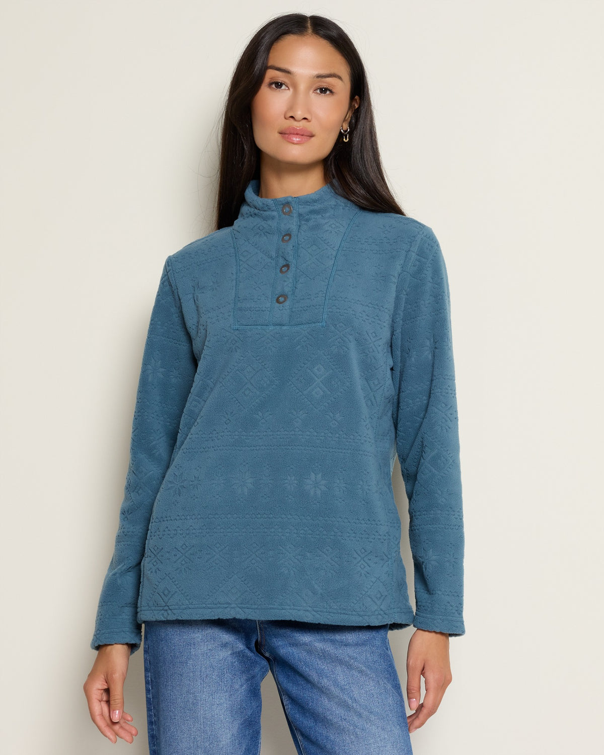 Blue $|& N2C Not Too Casual Fireside Textured Fleece Pullover - SOF Front