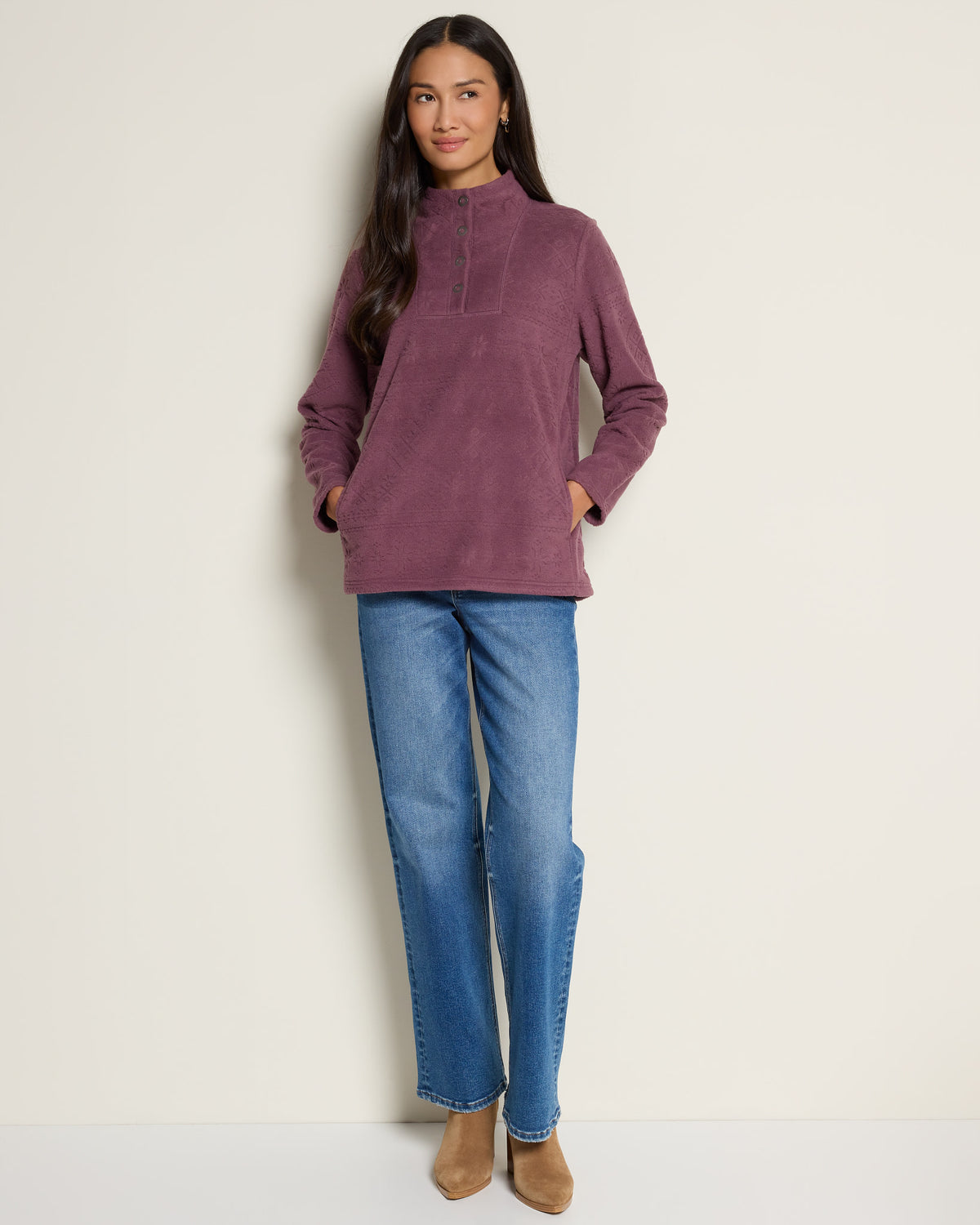 Rose Taupe $|& N2C Not Too Casual Fireside Textured Fleece Pullover - UGC On Fig