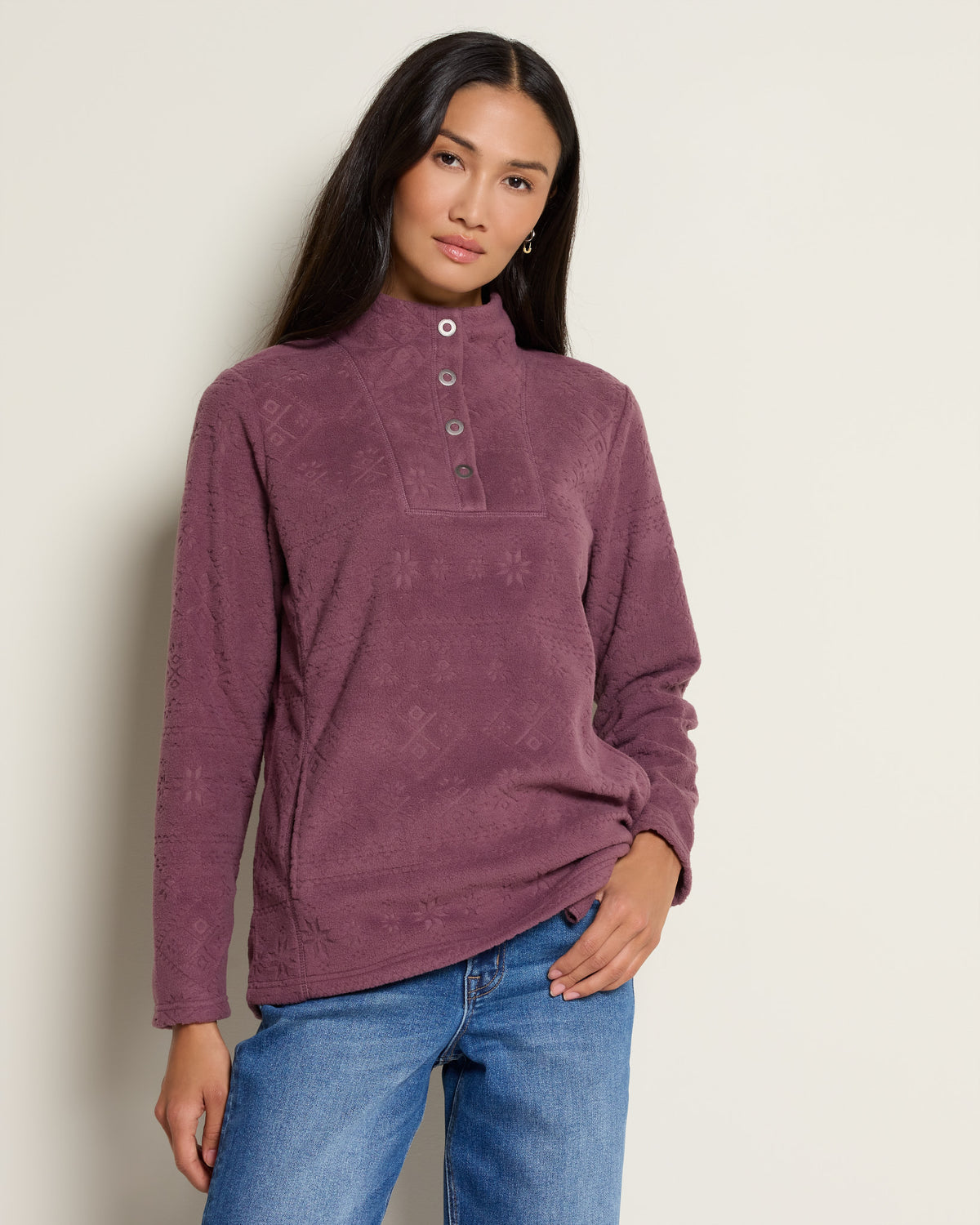 Rose Taupe $|& N2C Not Too Casual Fireside Textured Fleece Pullover - SOF Front