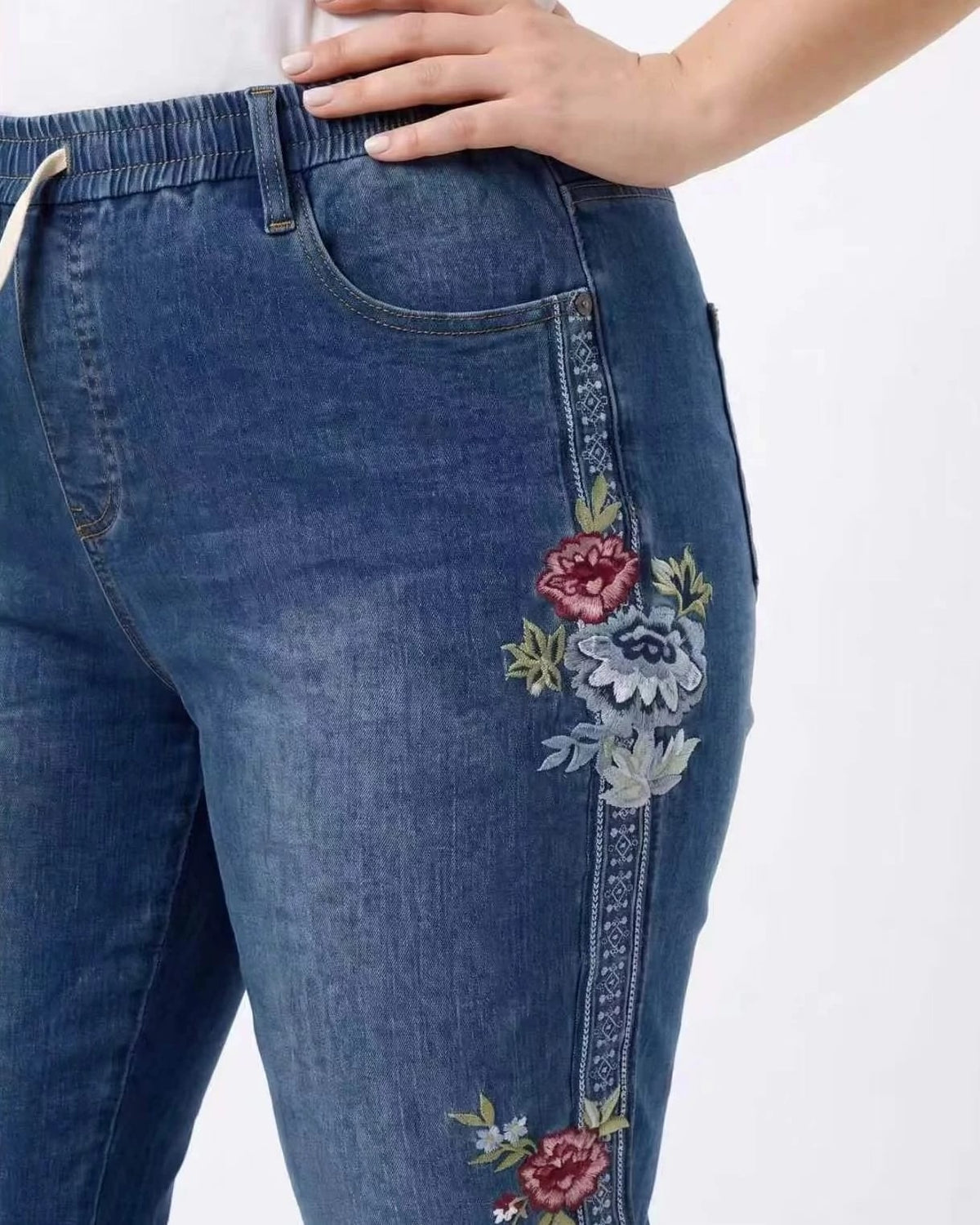 Medium Wash $|& N2C Not Too Casual Embroidered Soft Denim - Hanger Back