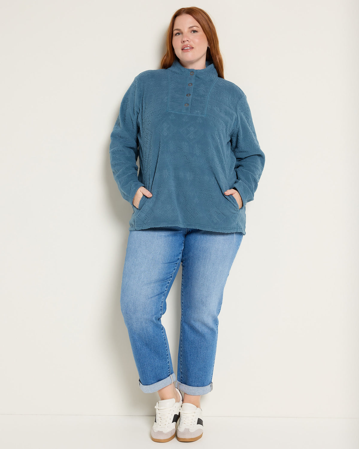 Blue $|& N2C Not Too Casual Fireside Textured Fleece Pullover - UGC On Fig