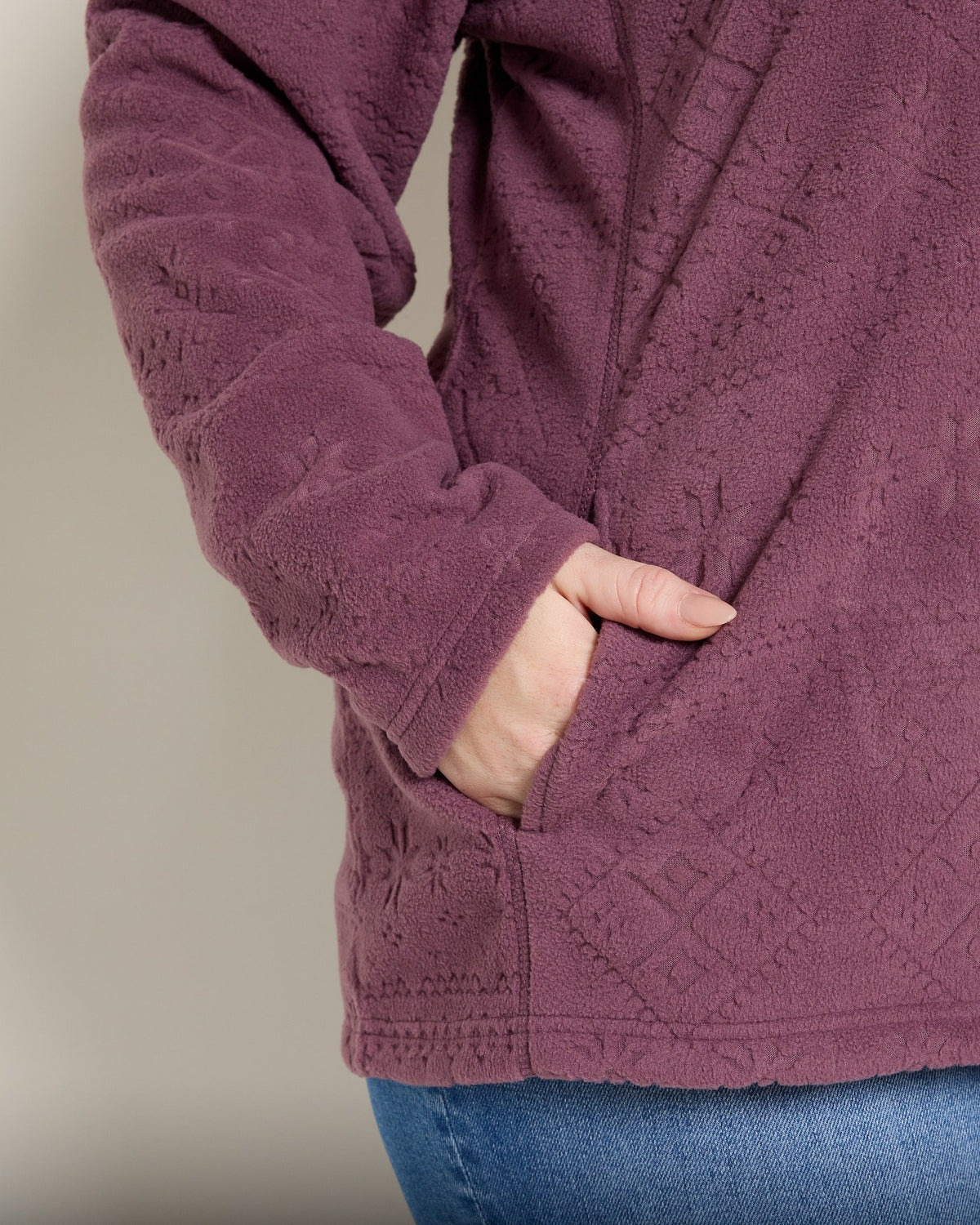 Rose Taupe $|& N2C Not Too Casual Fireside Textured Fleece Pullover - SOF Full Front