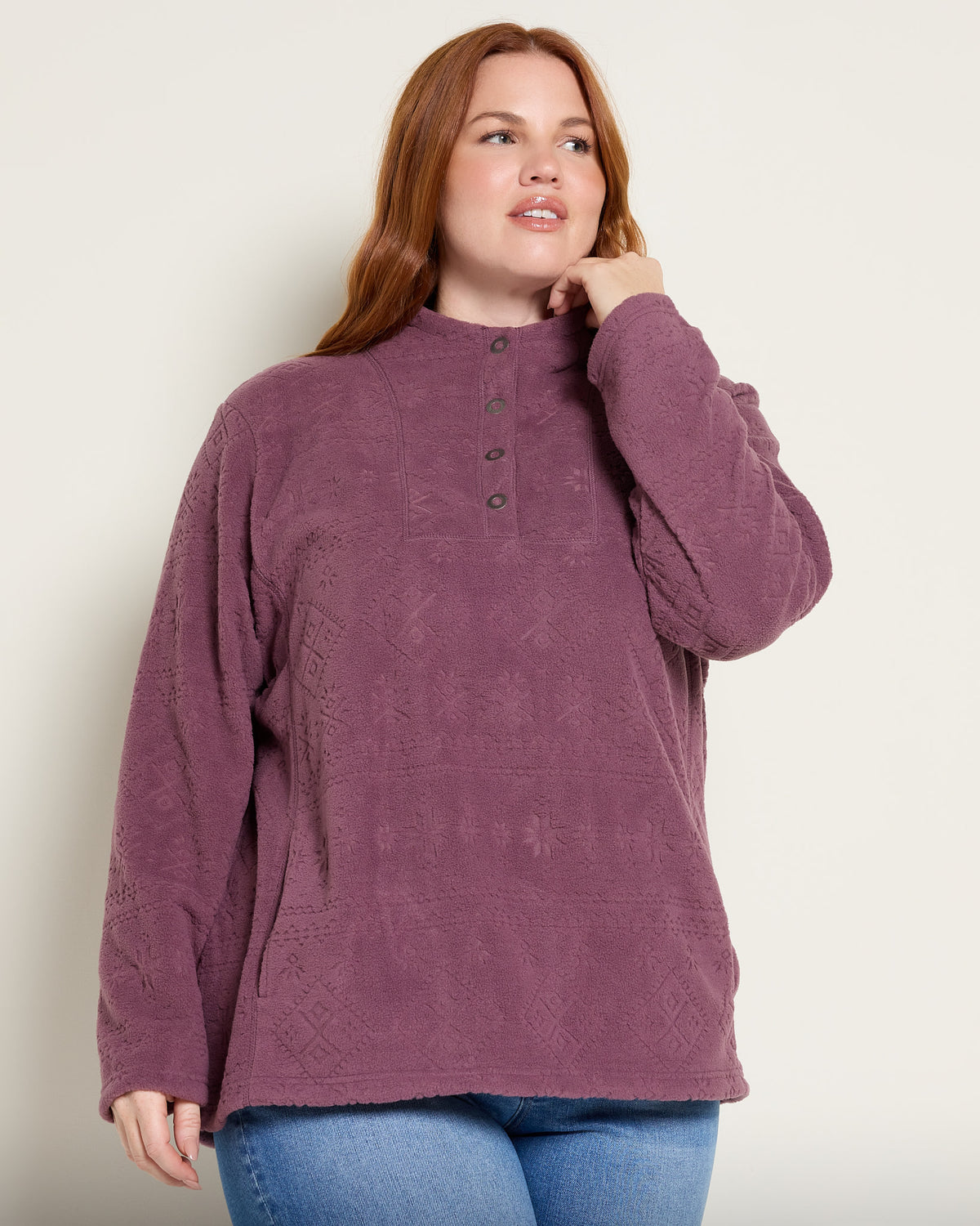 Rose Taupe $|& N2C Not Too Casual Fireside Textured Fleece Pullover - SOF Front