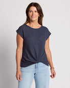 Navy $|& W. by Wantable Textured Knit Twist Front Top - SOF Front