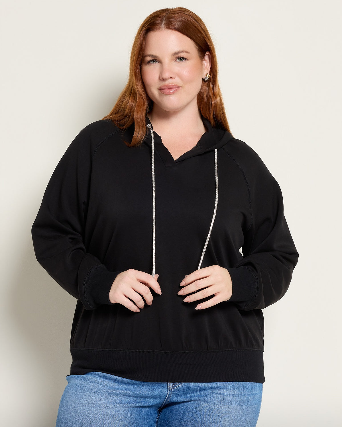 Black $|& Skies Are Blue Trim Detail Brushed Modal Hoodie - SOF Front