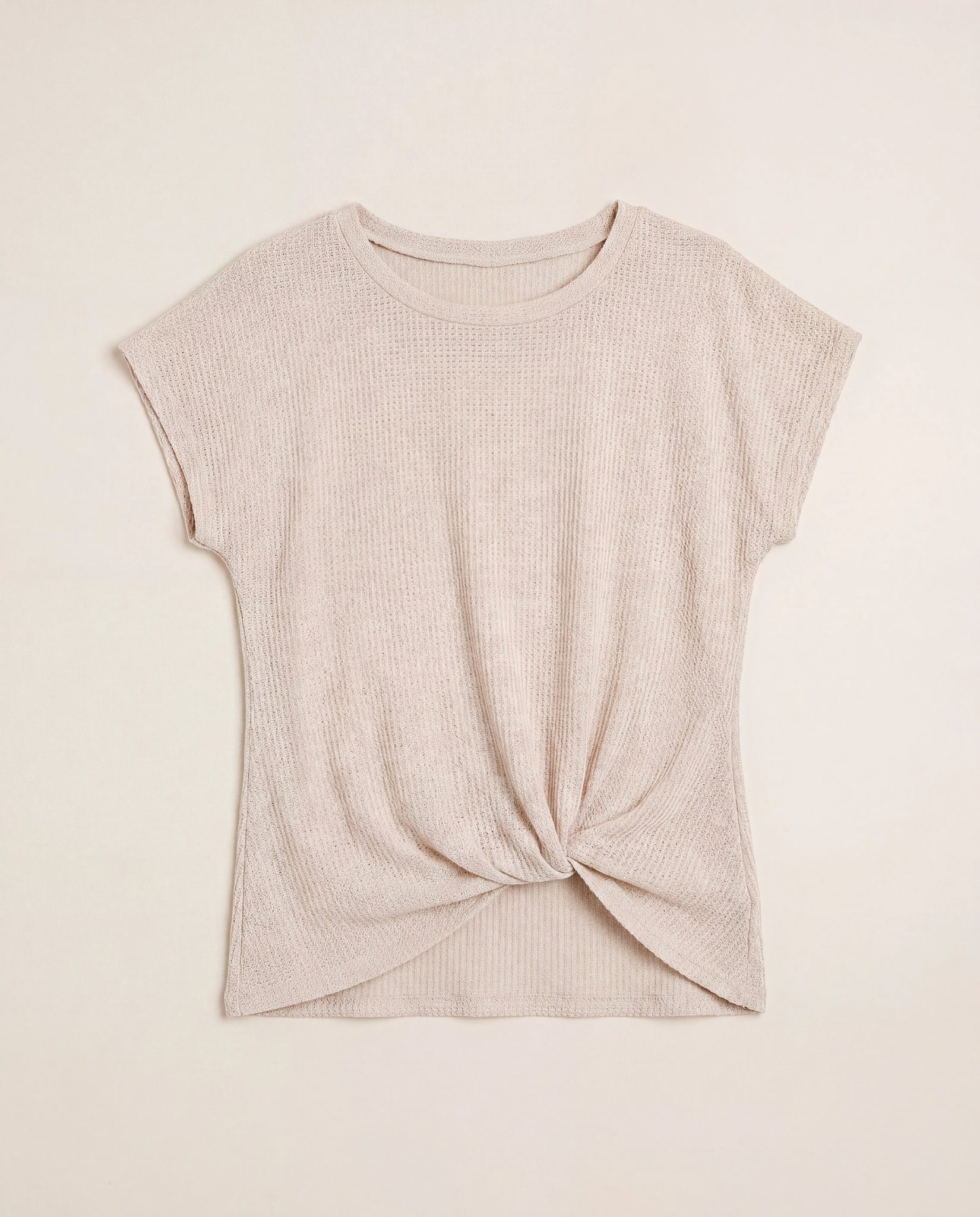 Oatmeal $|& W. by Wantable Textured Knit Twist Front Top - Hanger Detail
