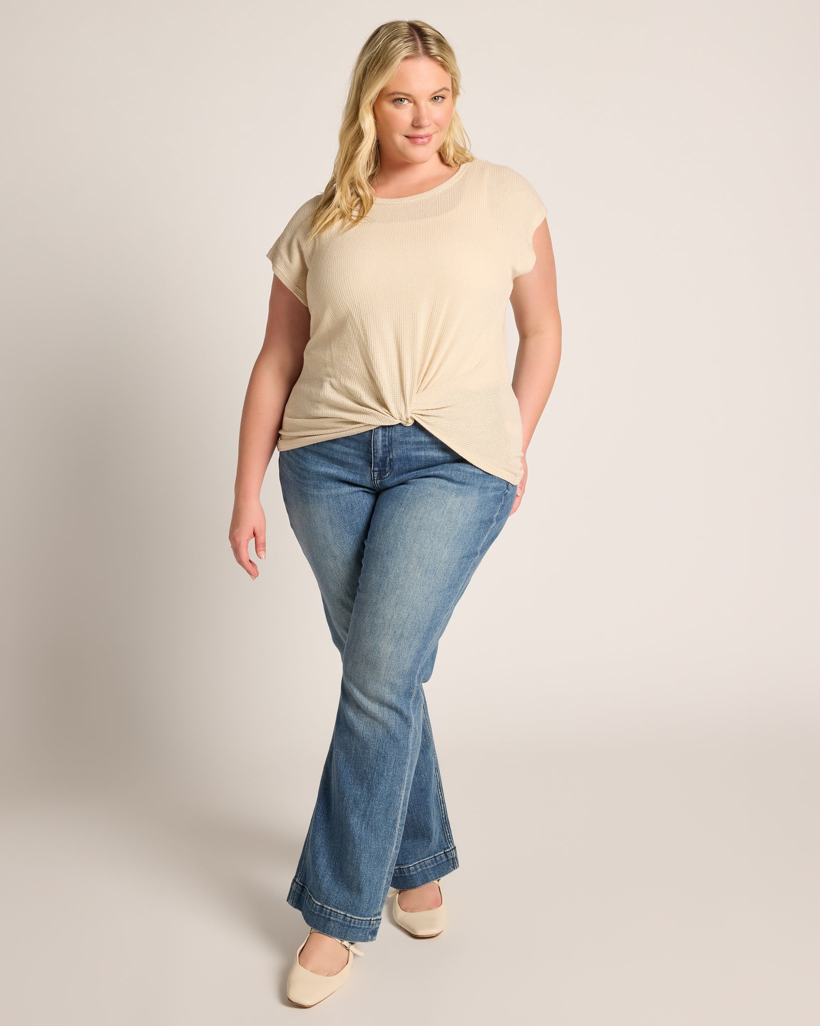 Oatmeal $|& W. by Wantable Textured Knit Twist Front Top - UGC On Fig
