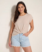 Oatmeal $|& W. by Wantable Textured Knit Twist Front Top - SOF Front