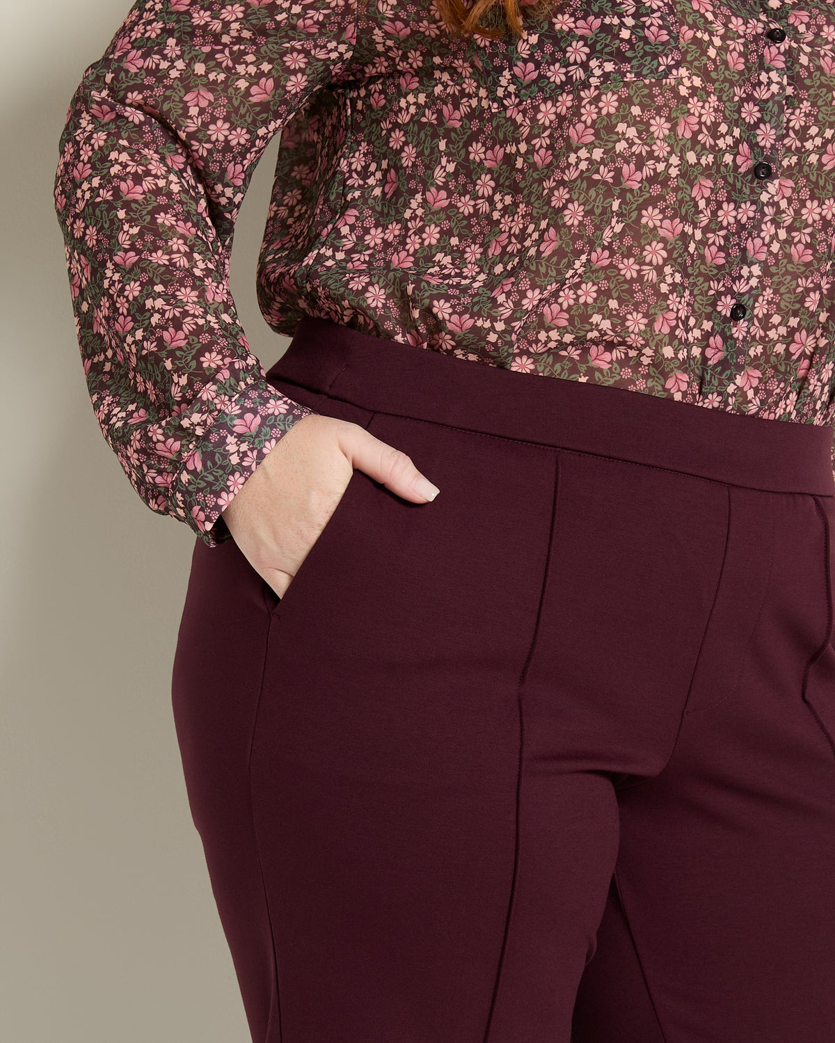 Dark Oxblood $|& Liverpool Kayla Pull-On Wide Leg Trouser - SOF Full Front
