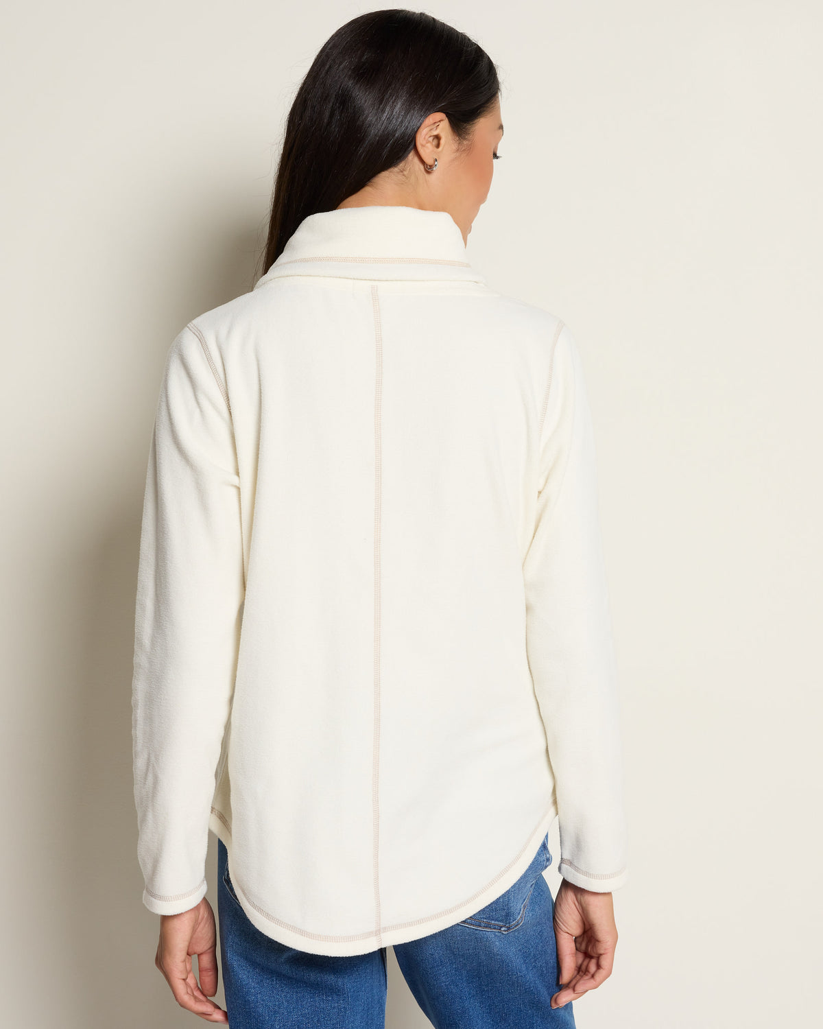Winter White $|& N2C Not Too Casual Top Stitch Fleece Pullover - SOF Back