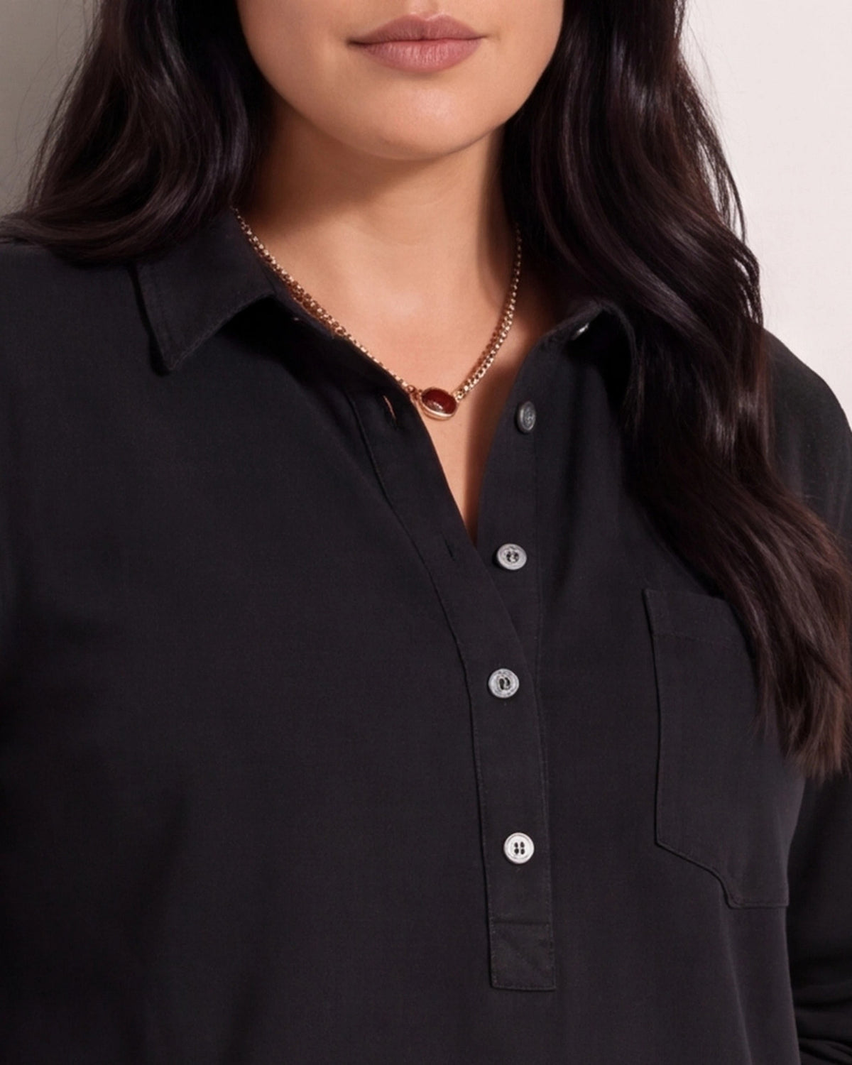 Black $|& SEAS Amber Button Down - SOF Full Front