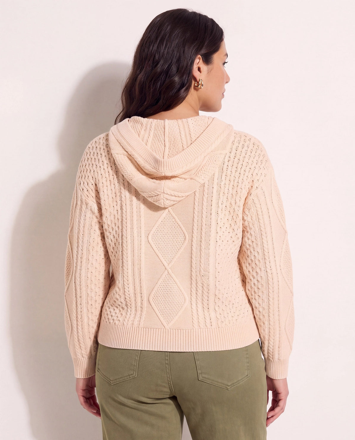 Almond $|& Herizon Traverse Cable Knit Hoodie - SOF Back