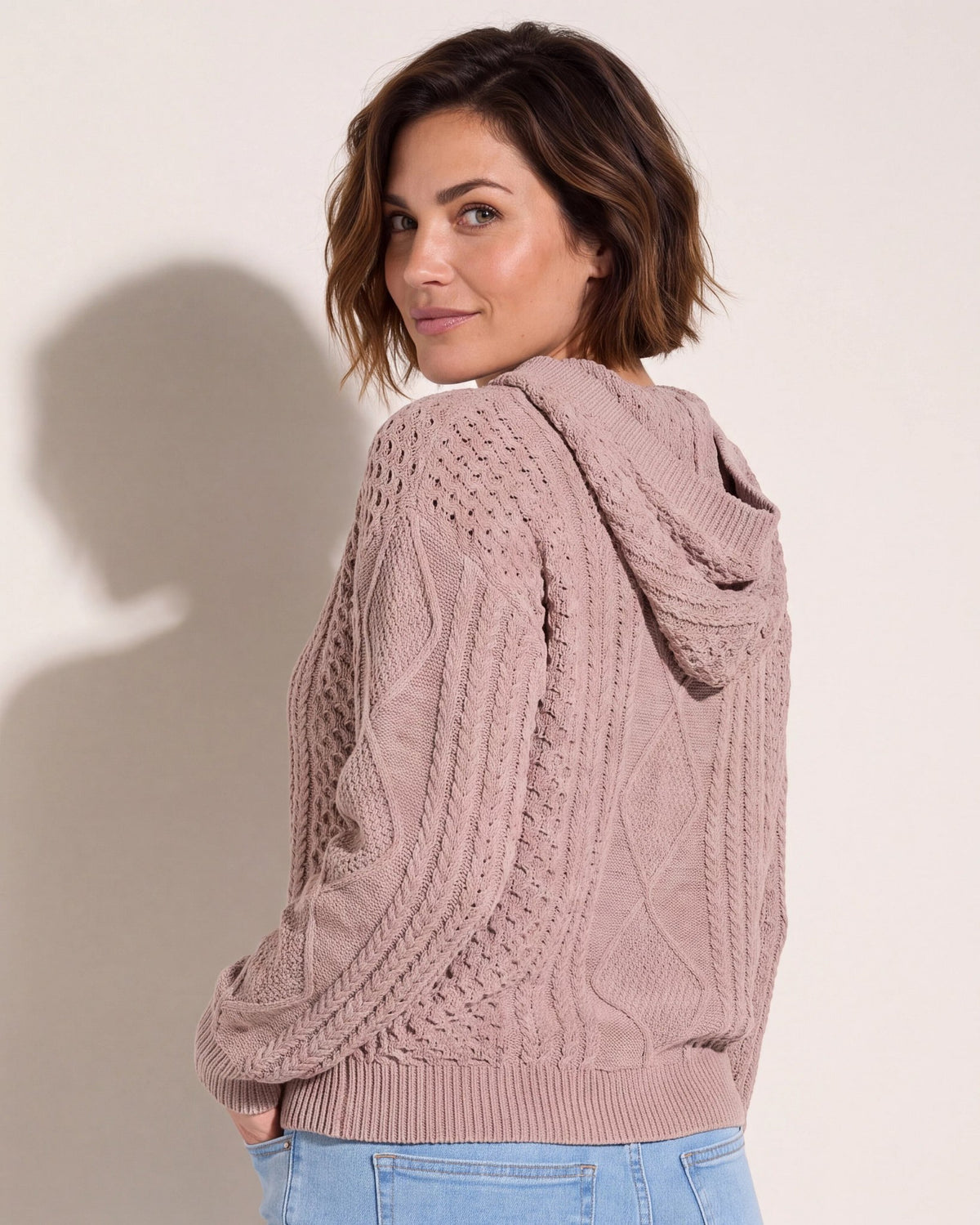 Mink $|& Herizon Traverse Cable Knit Hoodie - SOF Back