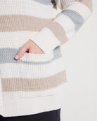 Cream/Ht Grey Stripe $|& SEAS Olivia Cardigan with Pockets - SOF Full Front