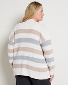 Cream/Ht Grey Stripe $|& SEAS Olivia Cardigan with Pockets - SOF Back