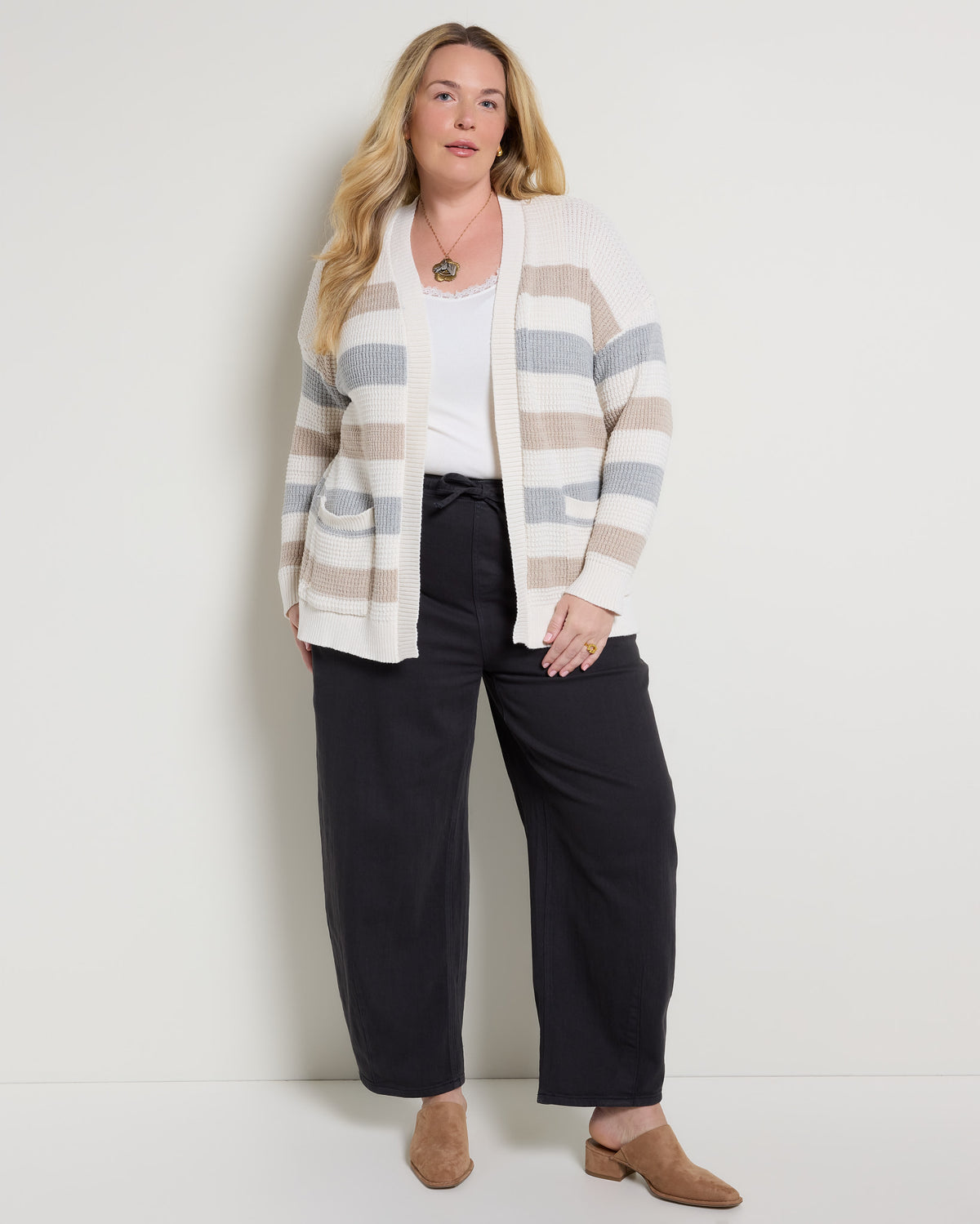 Cream/Ht Grey Stripe $|& SEAS Olivia Cardigan with Pockets - UGC On Fig