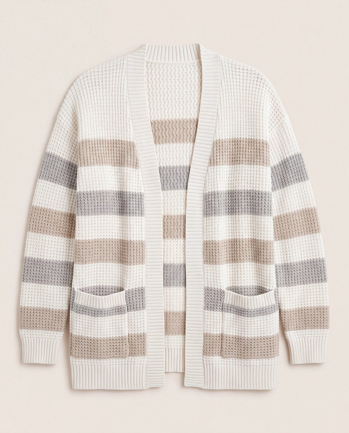 Cream/Ht Grey Stripe $|& SEAS Olivia Cardigan with Pockets - Hanger Detail