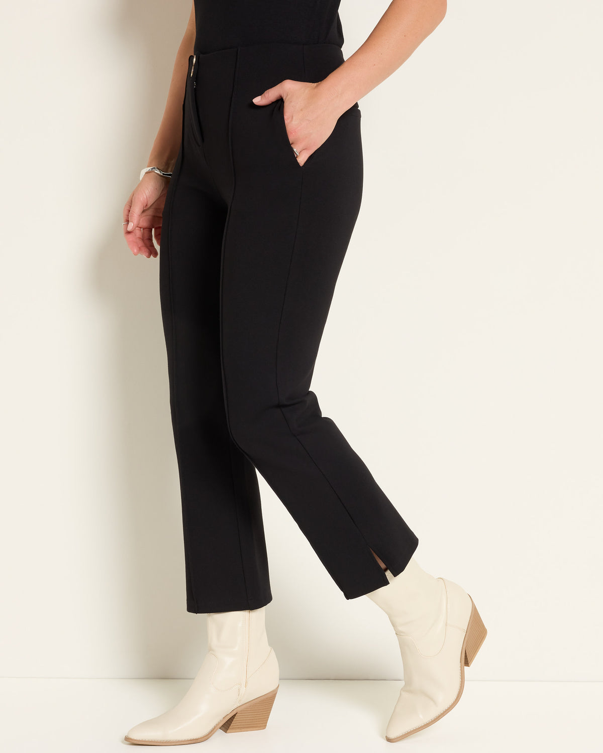 Black $|& SEAS Willis High Rise Seamed Crop with Slits - SOF Front