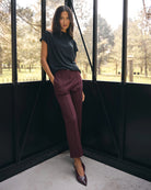 Burgundy $|& SEAS Willis High Rise Seamed Crop with Slits - SOF Side