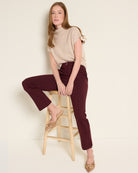 Burgundy $|& SEAS Willis High Rise Seamed Crop with Slits - VOF Front