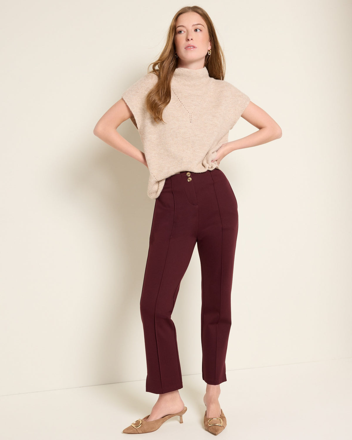 Burgundy $|& SEAS Willis High Rise Seamed Crop with Slits - UGC On Fig
