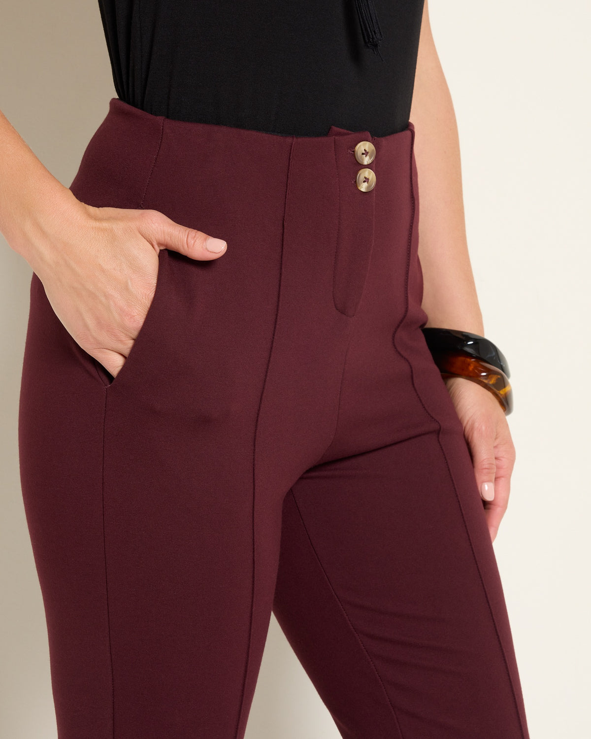 Burgundy $|& SEAS Willis High Rise Seamed Crop with Slits - SOF Full Front