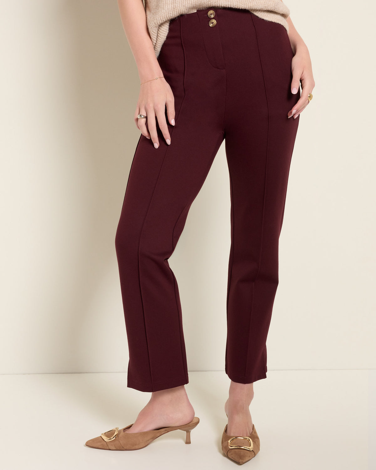 Burgundy $|& SEAS Willis High Rise Seamed Crop with Slits - SOF Front