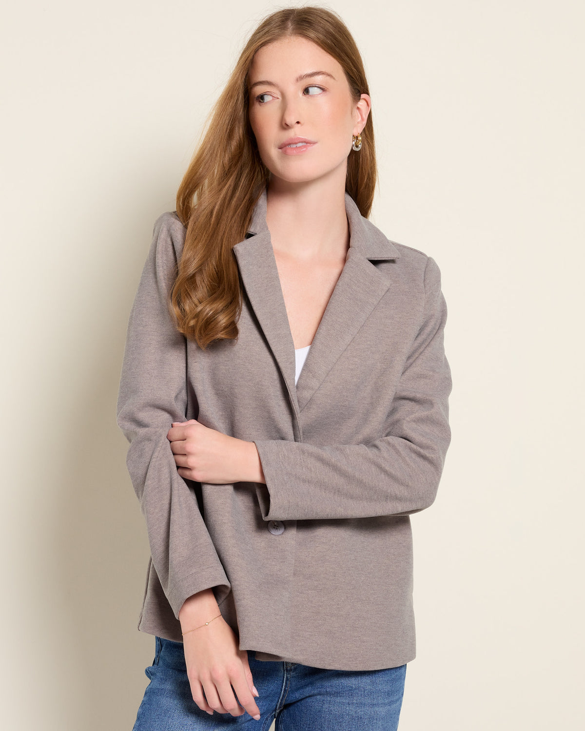 Heather Taupe $|& Citrus Isabella Sweater Knit Blazer - SOF Front