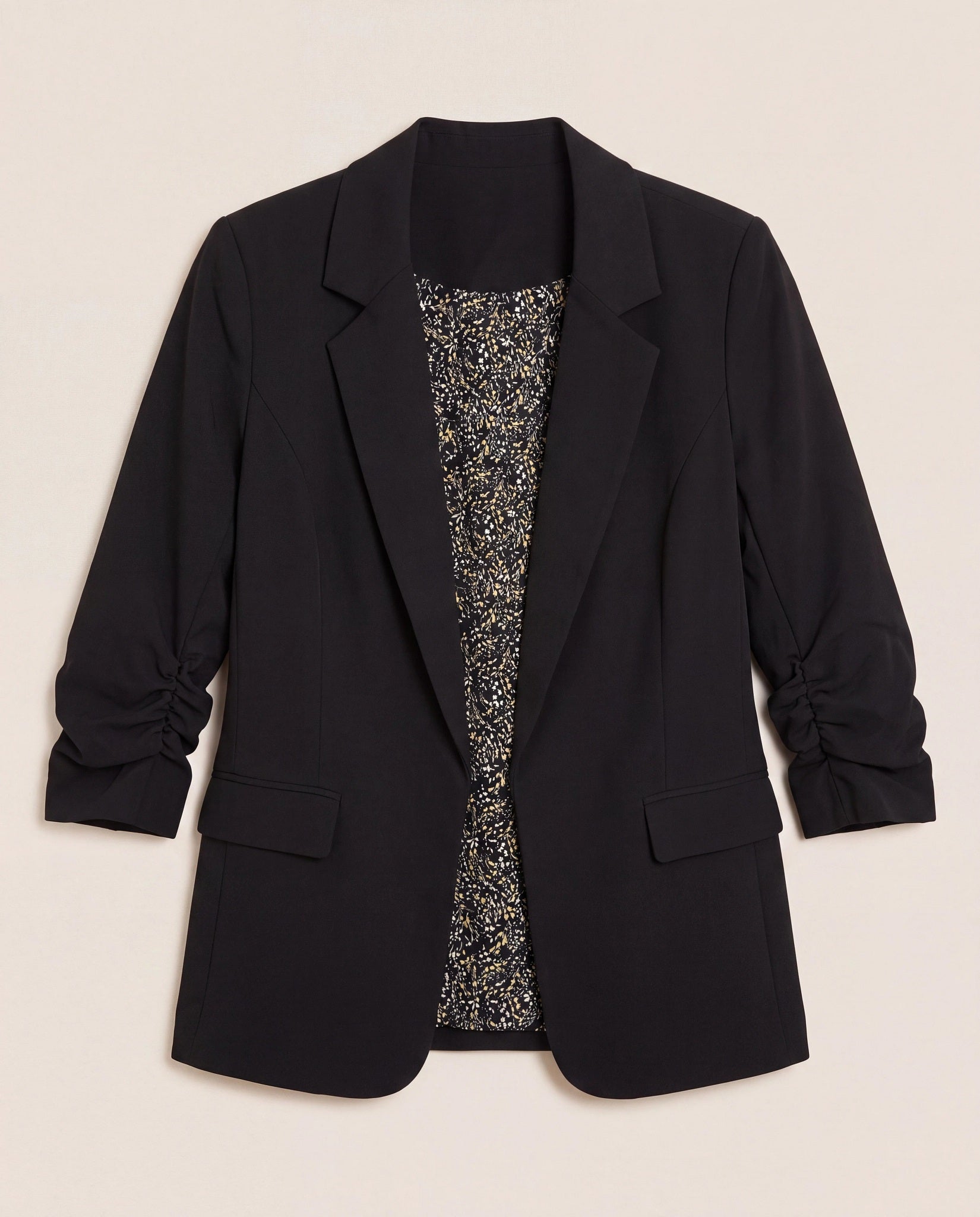 Black $|& Skies Are Blue Recycled Shirred Sleeve Blazer - Hanger Detail